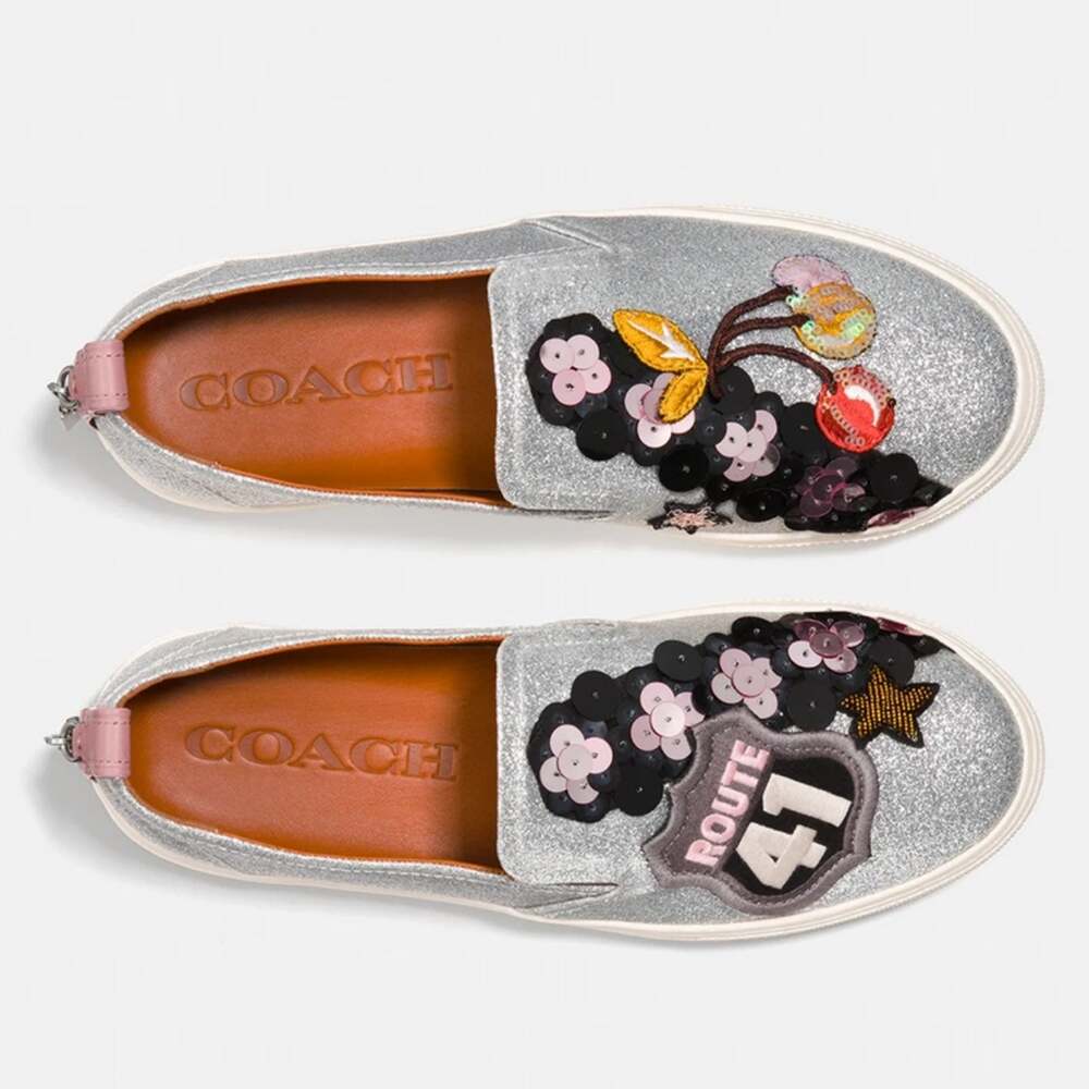 Coach Route 41 Sequin Silver Glitter Pull On Sneaker